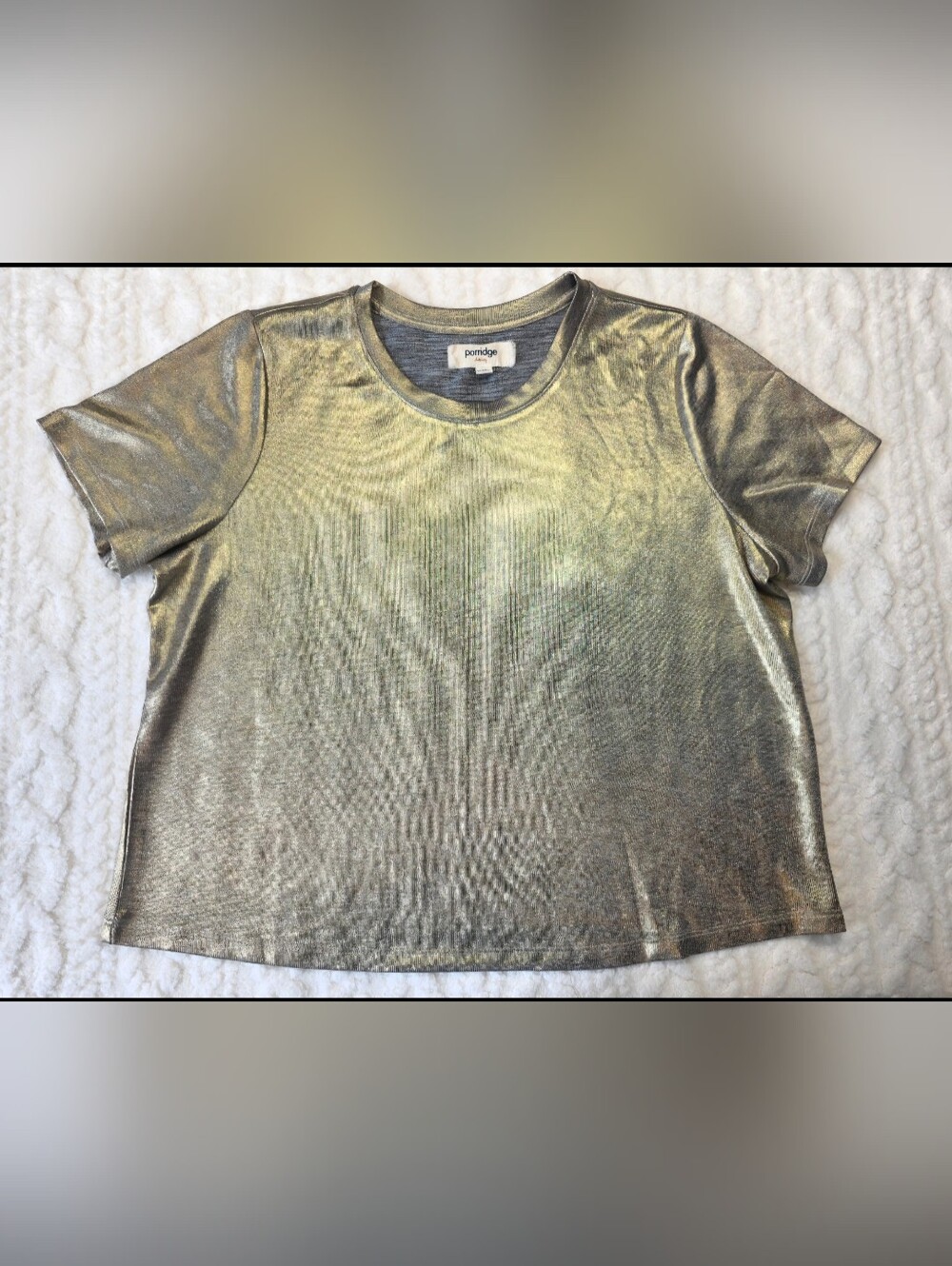Anthropologie Porridge Metallic Gold Foil Short Sleeve Top Size M